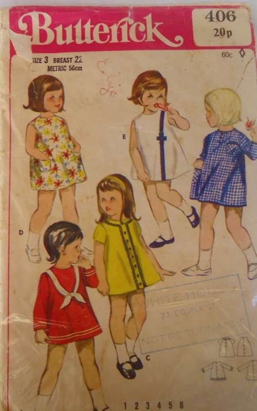 VINTAGE BUTTERICK 406  TODDLERS ONE PIECE DRESS SIZE 3 YEARS BREAST 22- SEE LISTING