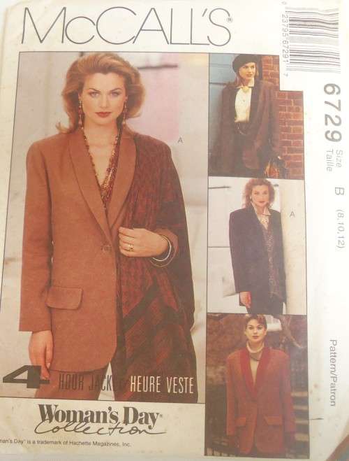 McCALLS 6729 LINED OR UNLINED JACKET SIZEB 8-10-12 COMPLETE-UNCUT-F/FOLDED