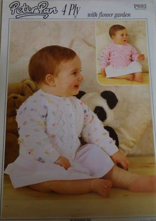 PETER PAN #P 693 CHILD`S CARDIGANS WITH LACE PANELS -  TO FIT CHEST  41 - 61 CM