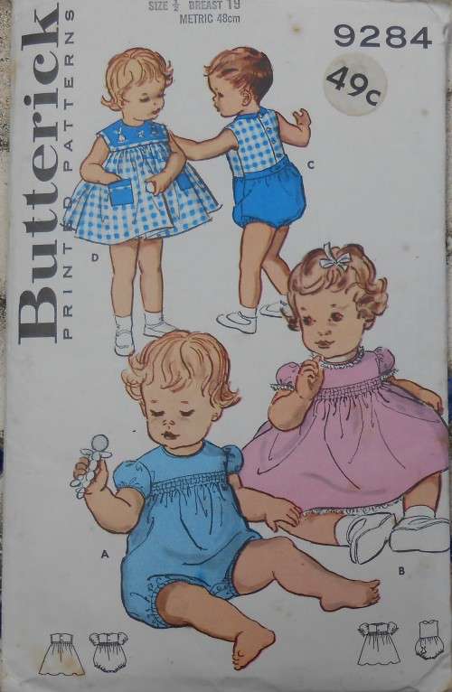 VINTAGE BUTTERICK 9234 TODDLERS ONE PIECE ROMPER & DRESS SIZE 6 MONTHS BREAST 19` -COMPLETE