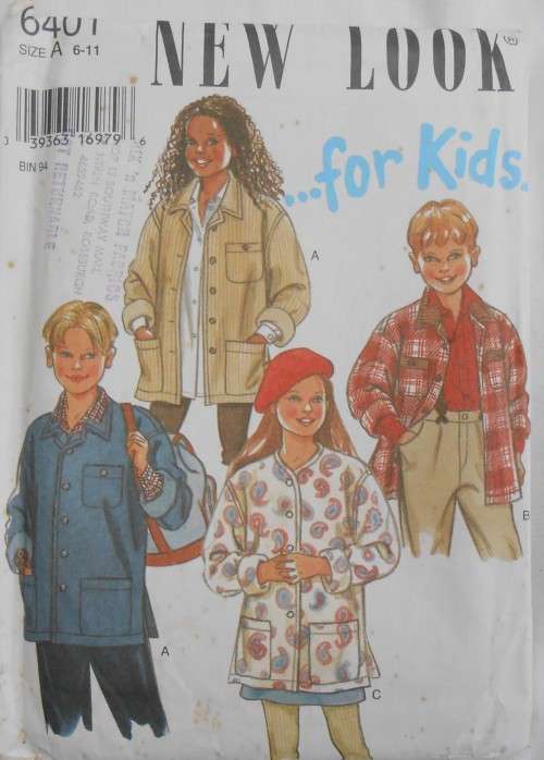 NEW LOOK PATTERNS 6401 KIDDIES JACKET-SHIRT - SIZE 6-11 YEARS COMPLETE