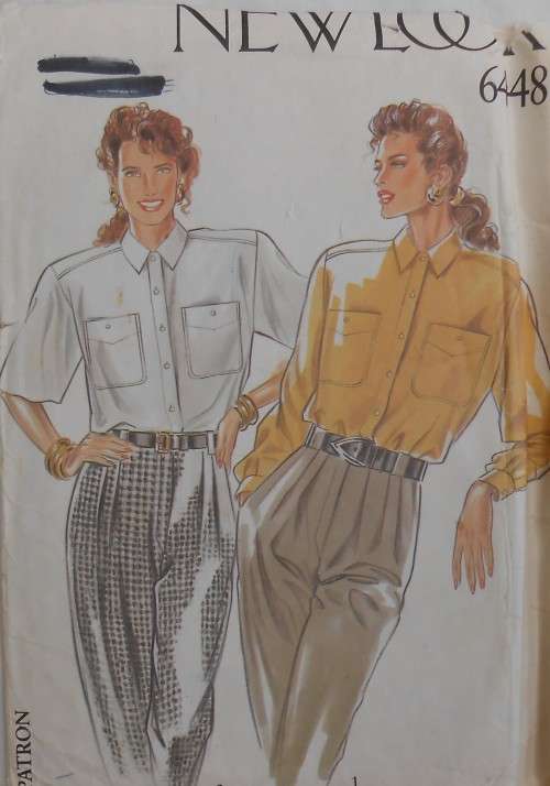 NEW LOOK PATTERNS 6448 SHORT & LONG SLEEVE SHIRT WITH POCKETS - SIZE 8-18 COMPLETE