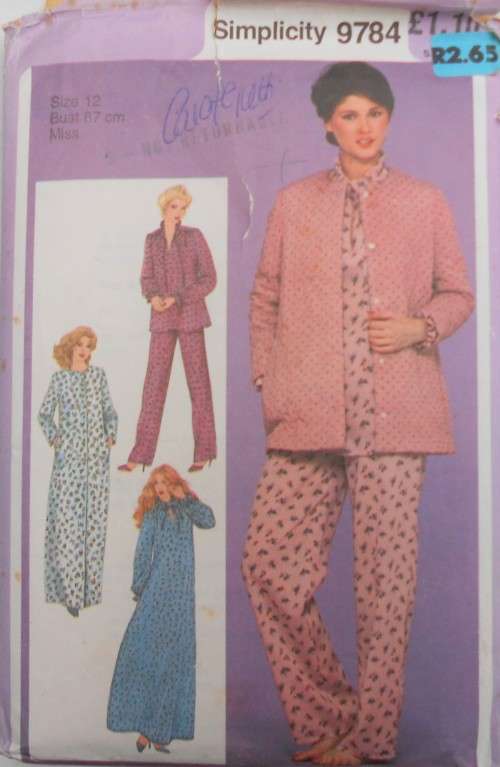 SIMPLICITY 9784 ROBE-JACKET-PULLOVER NIGHTIE-PJS SIZE 12 COMPLETE