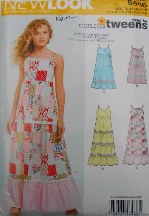 NEW LOOK PATTERNS 6466 GIRLS TIERED SUMMER DRESSES SIZE 8-10-12-14-16 YEARS COMPLETE-PART CUT