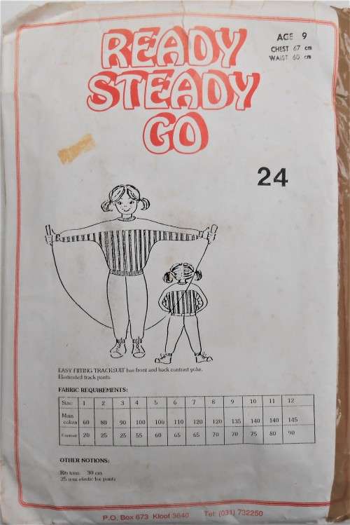 READY-STEADY-GO PATTERN - NUMBER 24- EASY FITTING TRACKSUIT WITH BACK & FRONT YOKE AGE 9 CHEST 67 CM