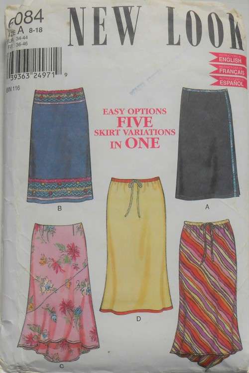 NEW LOOK PATTERNS 6084 SET OF SKIRTS SIZE 8-18 COMPLETE-PART CUT