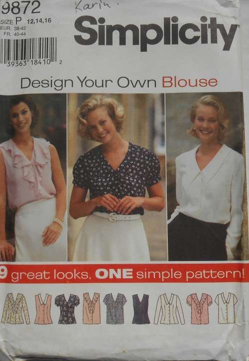 SIMPLICITY 9872 DESIGN YOUR OWN BLOUSE SIZE PP12-14-16 COMPLETE-UNCUT-F/FOLDED