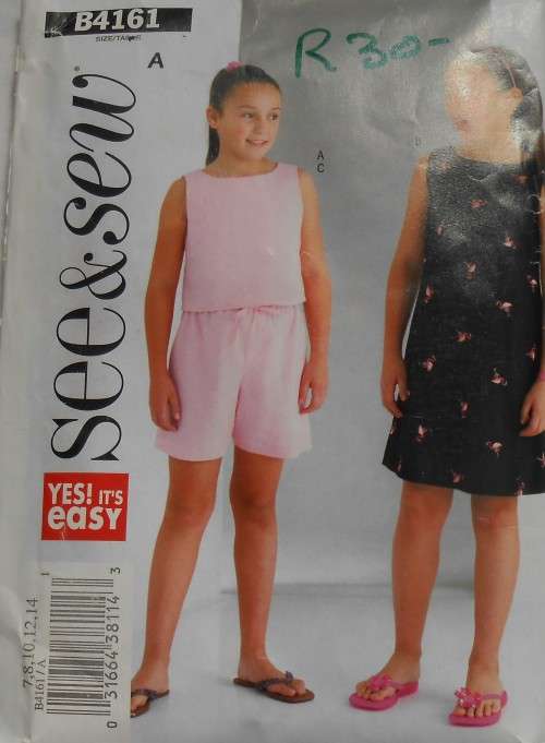 BUTTERICK B4161 GIRLS TOP-SHORTS-DRESS SIZE A7-14 YEARS COMPLETE-UNCUT-F/FOLDED