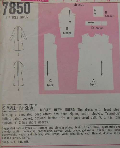 VINTAGE SIMPLICITY 7850  DRESS SIZE 10 BUST 32 1/2 COMPLETE