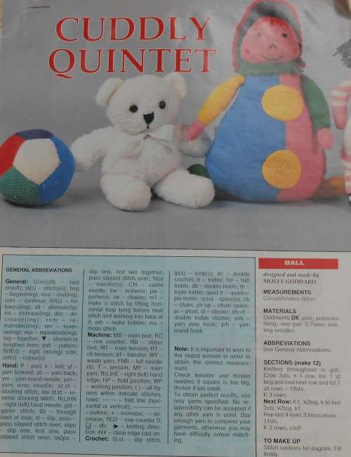 CUDDY QUINTET  TO KNIT BEAR-BALL-CLOWN-RABBIT- YOUR FAMILY NOVEMBER 1978