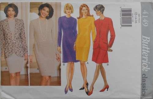 BUTTERICK 4149 SEMI FITTED JACKET & DRESS SIZE 12-14-16 COMPLETE-CUT TO SIZE 14