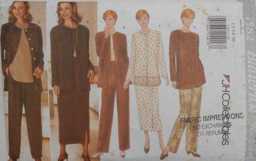 BUTTERICK 4582 JACKET-TOP-SKIRT-PANTS SIZE 12-14-16 COMPLETE