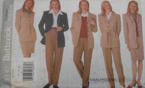 BUTTERICK 5147 JACKET-BELT-BLOUSE--SKIRT-PANTS SIZE 12-14-16 COMPLETE-UNCUT-F/FOLDED