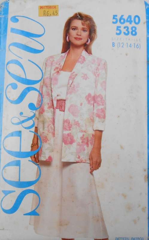 BUTTERICK 5640 JACKET-TOP & SKIRT SIZE 12-14-16 COMPLETE-CUT TO 16