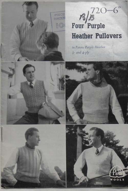 PATONS/P& B WOOLS -# 720 FOUR PURPLE HEATHER PULLOVERS