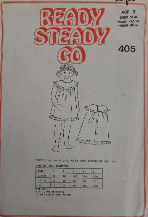 READY-STEADY-GO PATTERN-NUMBER 405- GIRLS DRESS WITH ROUND YOKE AGE 2 YEARS CHEST 51 CM