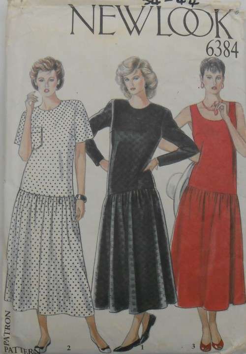 NEW LOOK PATTERNS 6384 DROPPED WAIST DRESSES SIZE 8 - 18 - NO SEWING INSTRUCTIONS