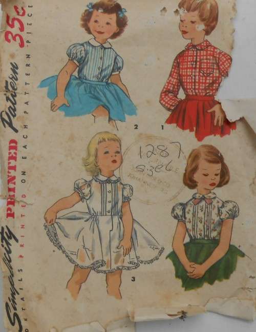 VINTAGE SIMPLICITY 1287 GIRLS BLOUSE & DRESS SIZE 6 YEARS COMPLETE-ZIPLOC BAG