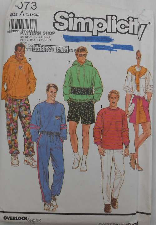 SIMPLICITY 7073 MENS TRACKSUIT-PULLON PANTS-/SHORTS-PULLOVER TOP SIZE XS-XL COMPLETE
