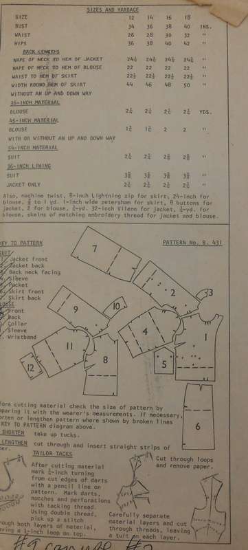 VINTAGE ENGLISH WOMAN`S WEEKLY PATTERN B 431  SUIT AND BLOUSE SIZE BUST 34-40 COMPLETE-ZIPLOC BAG