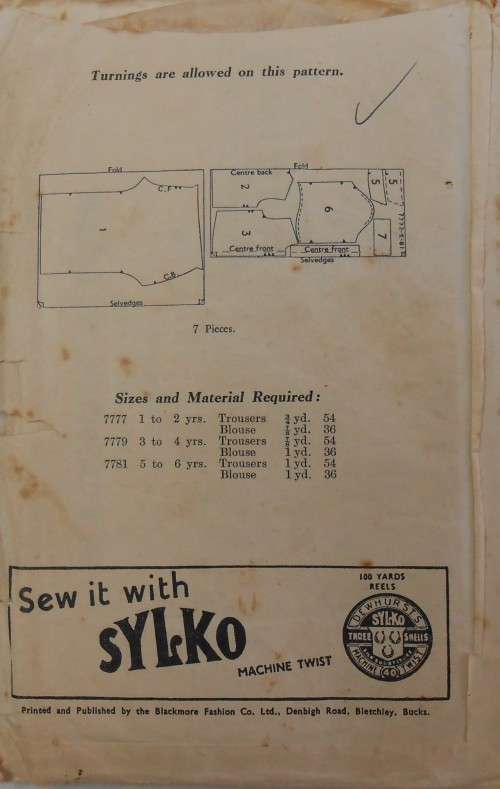 VINTAGE BLACKMORE PATTERN 7779 BOYS PANTS & SHIRT SIZE 3- 4 YEARS COMPLETE