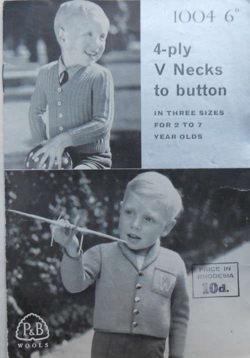 P&B  #1004 `4 PLY V NECKS TO BUTTON IN 3 SIZES FOR THE 2 - 7 YEAR OLDS`