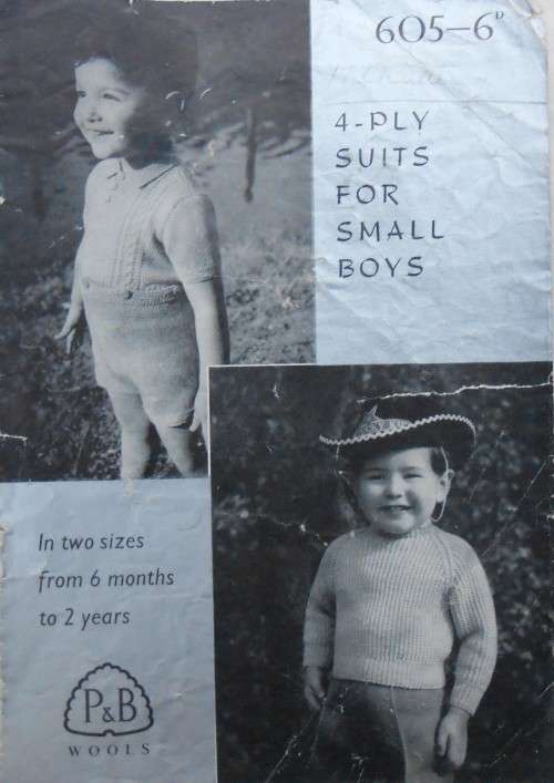P&B  # 605  4 PLY SUITS FOR SMALL BOYS- 6 MONTHS- 2 YR - CHEST 20` -2 PATTERNS AS SEEN IN PICTURES