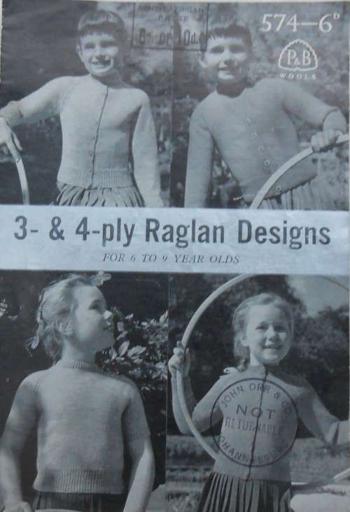 PATONS # 574- 3 & 4 PLY RAGLAN DESIGNS FOR 6 - 9 YEARS