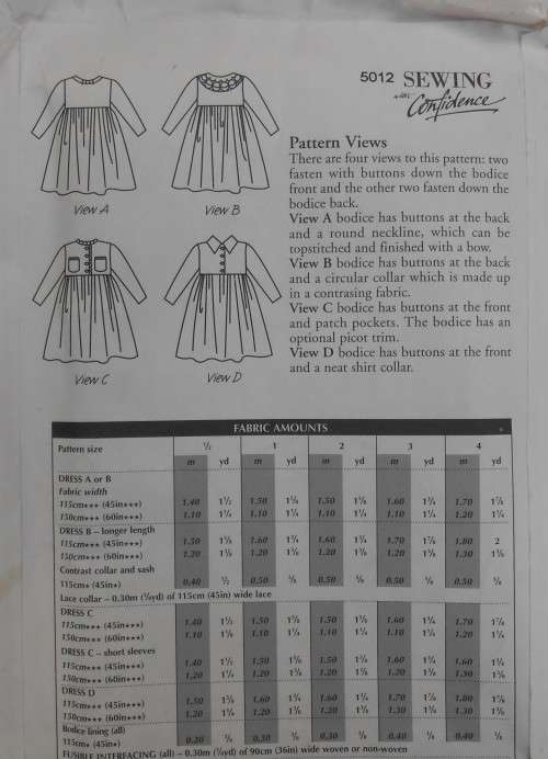 SEWING WITH CONFIDENCE PATTERN 12 - LITTLE GIRLS DRESS SIZE 6M-1-2-3-4 YEARS COMPLETE-UNCUT