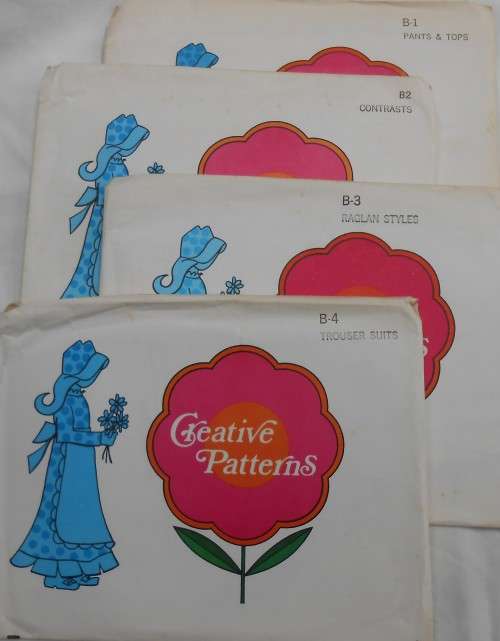 1975 CREATIVE PATTERNS B1 PANTS & TOPS+ B2 CONTRASTS+B3 RAGLAN STYLES B4 TROUSER SUIT-UNCUT-F/FOLDED