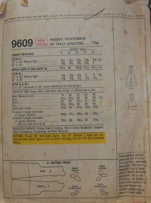 VINTAGE McCALLS 9606  PANTSRESS SIZE 14  BUST 36 - COMPLETE