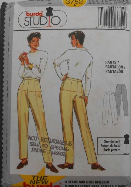 BURDA 3752 PANTS SIZE 8-10-12-14-16-18-20-22-24-26 COMPLETE SEE LISTING