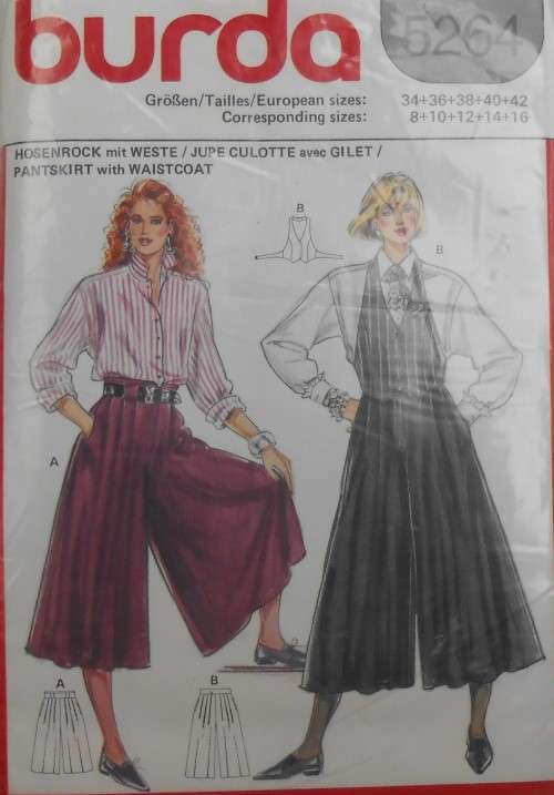 BURDA 5264 PANTS SKIRT-WAISTCOAT SIZE 8-10-12-14-16 COMPLETE-PART CUT