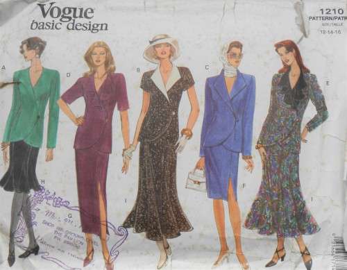 VOGUE 1210 TOP & SKIRT SIZE 12-14-16 COMPLETE-CUT TO SIZE 16 ZIPLOC BAG