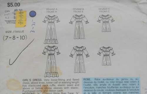 VERY EASY LITTLE VOGUE 1314 GIRL`S DRESS SIZE 7-8-10 YEARS COMPLETE ZIPLOC BAG