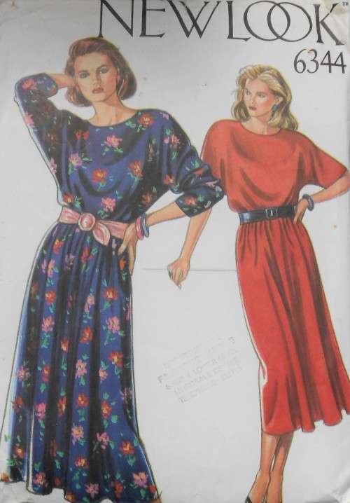 NEW LOOK PATTERNS 6344  BATWING SLEEVED DRESS SIZE 8 - 18 COMPLETE