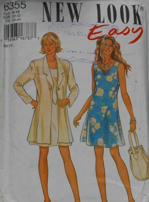 NEW LOOK PATTERNS 6355  COAT & FLARED DRESS SIZE 6 - 16 COMPLETE-MOSTLY UNCUT
