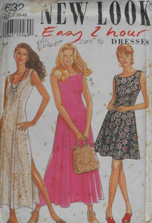 NEW LOOK PATTERNS 6232 PANEL DRESS WITH NECK VARIATIONS SIZE 6-16 COMPLETE-UNCUT-F/FOLDED