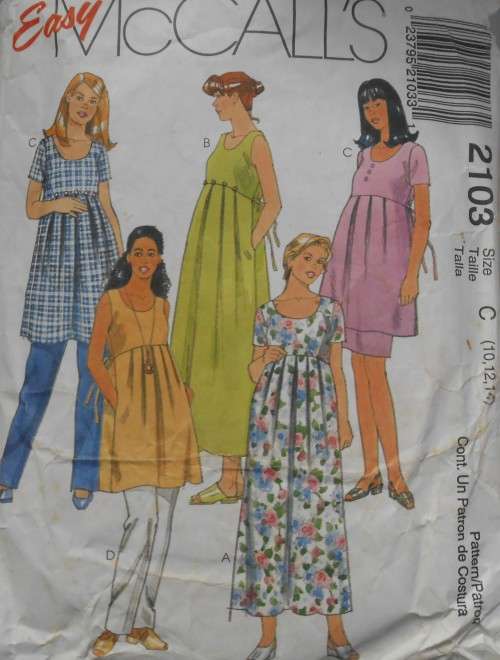 McCALLS 2130 MATERNITY DRESS-TOP-PULL ON PANTS- SKIRT SIZE C 10-12-14 COMPLETE