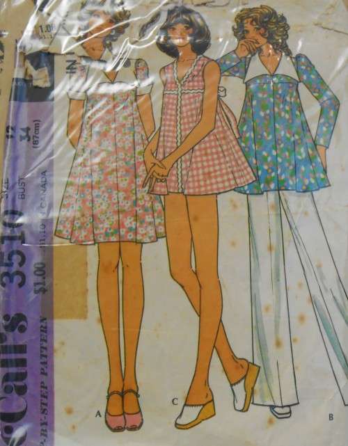 VINTAGE McCALLS 3510 MATERNITY DRESS-SWIMSUIT-TOP-PANTS SIZE 12 BUST 34 COMPLETE-ZIPLOC