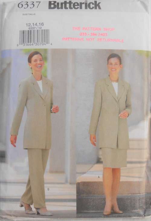BUTTERICK PATTERN 6337  JACKET-PANTS-SKIRT  SIZES 12 + 14 + 16  COMPLETE