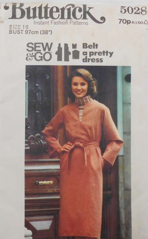 BUTTERICK PATTERN 5028 DRESS & BELT SIZE 16 BUST 38` COMPLETE-UNCUT-F/FOLDED