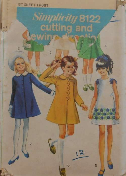 VINTAGE SIMPLICITY 8122  GIRLS DRESS SIZE 12 YEARS COMPLETE-UNCUT-F/FOLDED