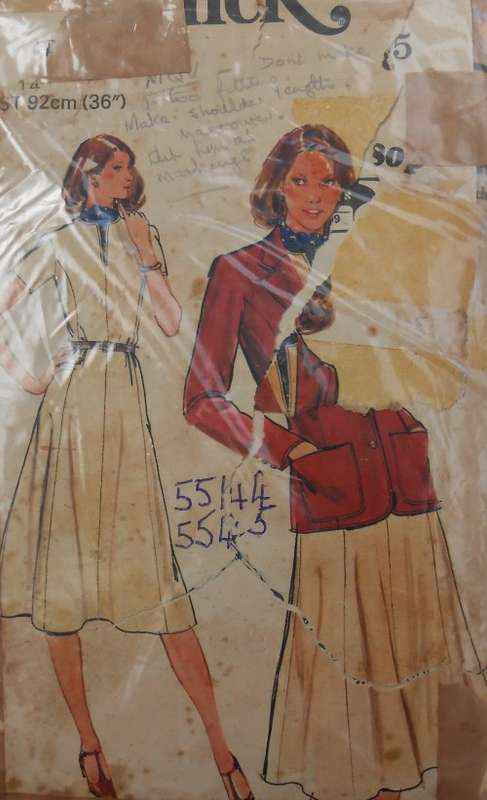 BUTTERICK  5544/5 DRESS & JACKET SIZES 14  COMPLETE-COVER WORN-ZIPLOC BAG