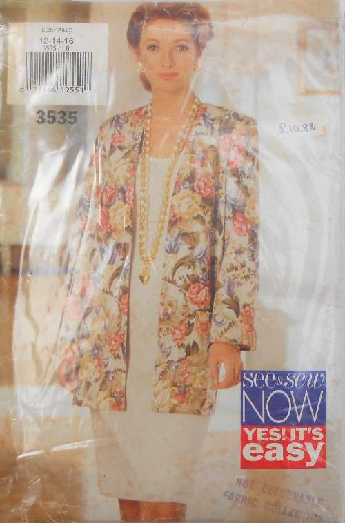 BUTTERICK 3535 JACKET & DRESS  SIZE 12-14-16 COMPLETE-CUT TO 16