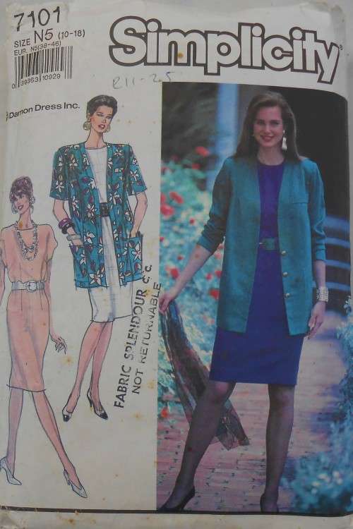SIMPLICITY 7101 DRESS AND UNLINED JACKET SIZE N5 10 - 18 COMPLETE