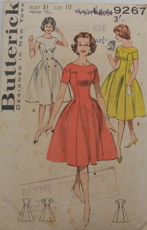 V/VINTAGE BUTTERICK 9267 DRESS SIZE 10 BUST 31 COMPLETE