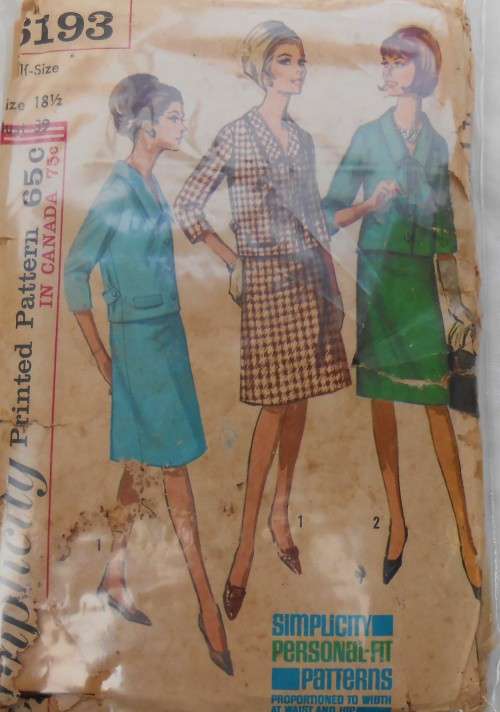 VINTAGE SIMPLICITY 6193 TWO PIECE DRESS WITH 2 SKIRTS SIZE 18 1/2  BUST 39-COMPLETE-ZIPLOC BAG