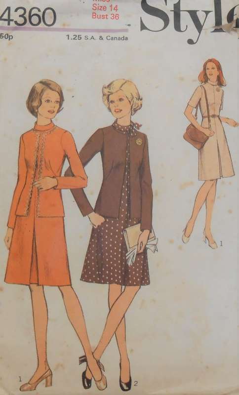 VINTAGE STYLE 4360 UNLINED JACKET & DRESS SIZE 14 BUST 36  COMPLETE