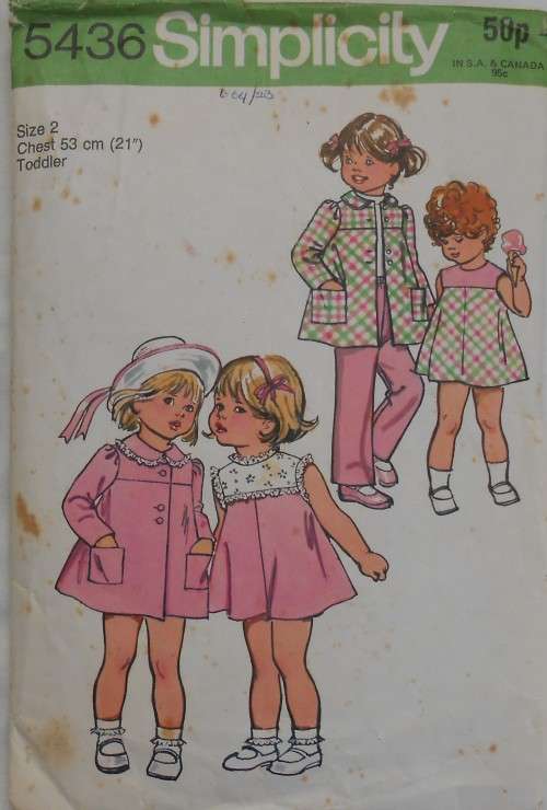 SIMPLICITY 5436 TODDLER PANTS-BIAS DRESS-BIAS COAT  SIZE 2 YEARS CHEST 53 CM COMPLETE-NO SEWING INS